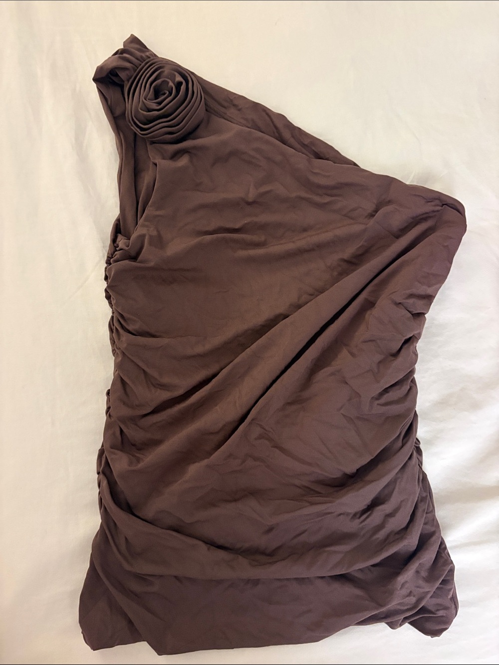 Kookai One-Shoulder Rosette Detail Dress in Brown